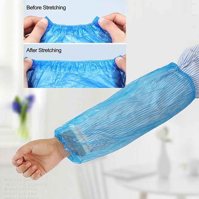 FIPASEN Disposable Oversleeves Covers, 200PCS Plastic Arm Sleeves Covers for Painting Repairing Cleaning Tattooing - Blue