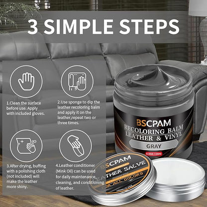 BSCPAM Gray Leather Recoloring Balm with 100ml Mink Oil,Leather Couch Scratch Remover,Leather Repair kit for Vinyl Furniture and Car Interior,Leather Dye Paint,Mink Oil for Leather