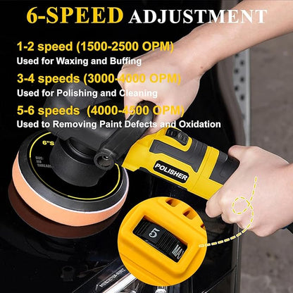 6-Inch 800W Car Polisher, 6 Variable Speed 8mm Dual Action(DA) Random Orbit Car Buffer Polisher Sander with Handle, Car Detailing Waxer Kit, 4600RPM, for Car Polishing&Waxing