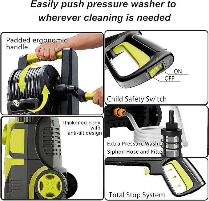 2026Upgraded Pressure Washer 5000PSI with Adj-8-Level Touch Screen, 34" Tall Power Washer, 4 Quick Connect Nozzles, Inlet Hose&Filter&500mlFoam Cannon for Cars/Fences/Driveways,Yellow