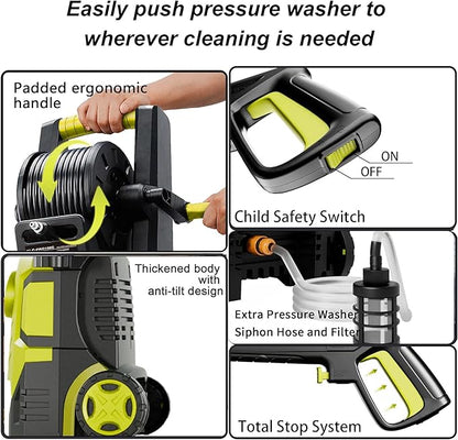 2026Upgraded Pressure Washer 5000PSI with Adj-8-Level Touch Screen, 34" Tall Power Washer, 4 Quick Connect Nozzles, Inlet Hose&Filter&500mlFoam Cannon for Cars/Fences/Driveways,Yellow