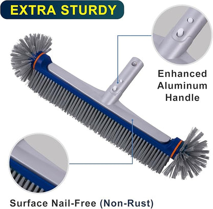POOLAZA 360 Degree Pool Brush - Heavy Duty, Premium Bristle & Aluminum Handle for Inground & Above-Ground Pools