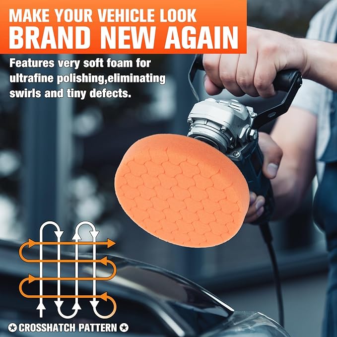 KUIMIT Orange Polish Pad, Buffing Polishing Pads, 1Pc 5.5 Inch Face for 5 Inch 125mm Backing Plate Compound Buffing Sponge Pads for Car Buffer Polisher Compounding, Polishing and Waxing