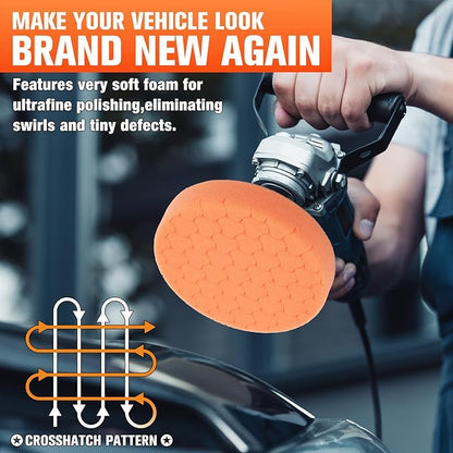 KUIMIT Orange Polish Pad, Buffing Polishing Pads, 1Pc 6.5 Inch Face for 6 Inch 150mm Backing Plate Compound Buffing Sponge Pads for Car Buffer Polisher Compounding, Polishing and Waxing