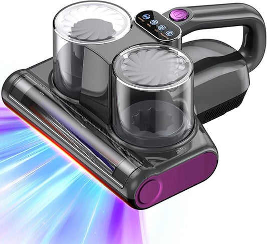 Mattress Vacuum Bed Vacuum Cleaner 16Kpa Suction 253.7nm UV-C Light, 140°F Heated Air, 30000 RPM Brushroll, Ultrasonic, HEPA Filter, Handheld Vacuums for Carpet/Sofa, 500W Corded, (Dark Gray)