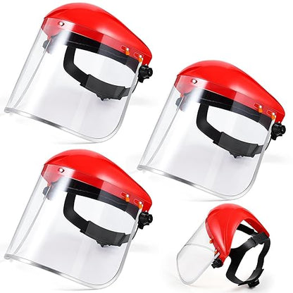 Copkim 3 Pack Safety Face Mask Shield for Grinding Clear Full Face Impact Resistant Safety PET Full Impact Resistant Mask Shield for Work Construction Cutting (Clear PET,Red)