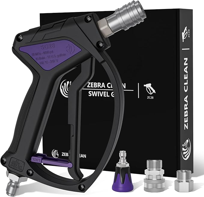 Short Pressure Washer Gun, Swivel Power Washer Gun 4060 PSI, Stubby Pressure Washer Gun with 3/8" Smooth & 1/4" Quick Connector Coupler Compatible with Hose Foam Cannon Car Wash Foam Gun（Black）