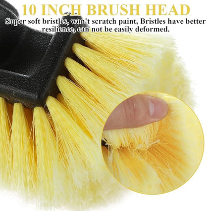 Car Wash Brush with Long Handle 60 Inch, 10" Soft Bristle Scrub Brush for Car, Truck, Boat, RV, Washing Cleaning Tool (Yellow, 4-Section Pole)
