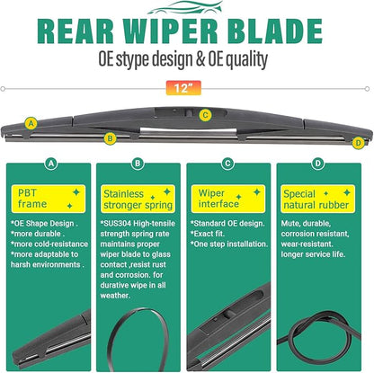 24" 19" 12" Windshield Wiper Blades Replacement for Nissan Armada 2017 2018 2019 2020 2021 2022 2023 2024 Premium All Weather Front Rear Wipers Set - OEM Quality (Pack of 3)