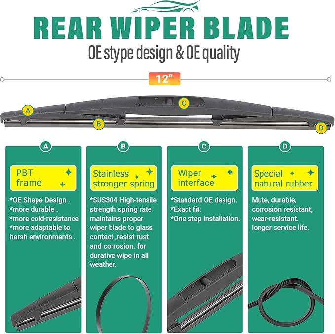 26" 18" 12" Windshield Wiper Blades Replacement for Nissan Murano 2017 2018 2019 2020 2021 2022 2023 2024 Premium All Weather Front Rear Wipers Set - OEM Quality (Pack of 3)
