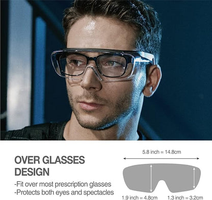 DEX FIT Safety Over Glasses SG210 OTG; Fit Over Your Eyewear, Z87 Eye Protection, Fog & Scratch Resistant, Adjustable for Women & Men, UV Protective (Black & Red Frame, Clear Lens)