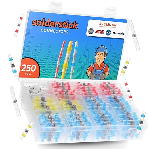 Waterproof Solder Seal Wire Connectors Kit, Electrical Insulated Wire Splice Heat Shrink Wire Connectors with 4 Gauges - 12-10, 16-14, 22-18, 26-24 AWG (250)