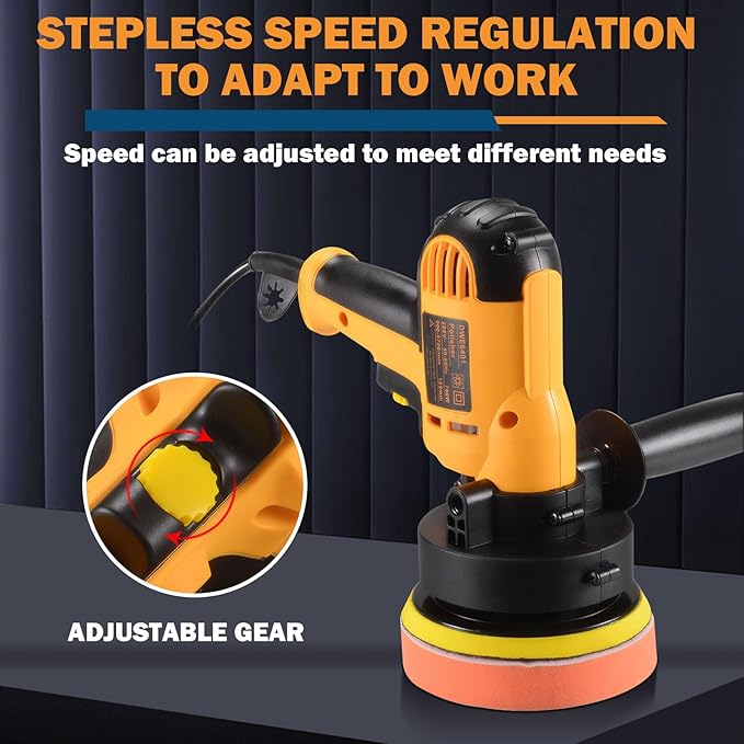 CJC Buffer Polisher - 110V 600W Variable Speed Machine - Random Orbital Buffer for Floor, Car, Furniture, Metal Waxing and Polishing With Professional Buffing Kit(6pcs)