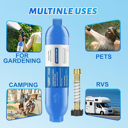 RV Inline/Marine Water Filter With Flexible Hose Protector, Reduce Bad Taste, Odors, Rust, Fluoride, Chlorine and Sediment in Drinking Water (3 Pack)
