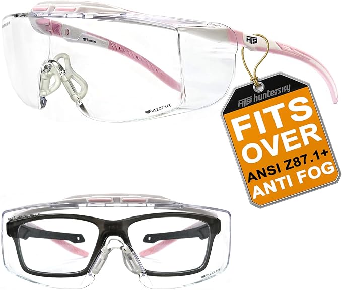 HTS HUNTERSKY HUNTERSKY ANSI Z87 Anti Fog Lab Safety Glasses Fit Over Eyeglasses Up to 1.88 inch 100% UV Protective Goggles