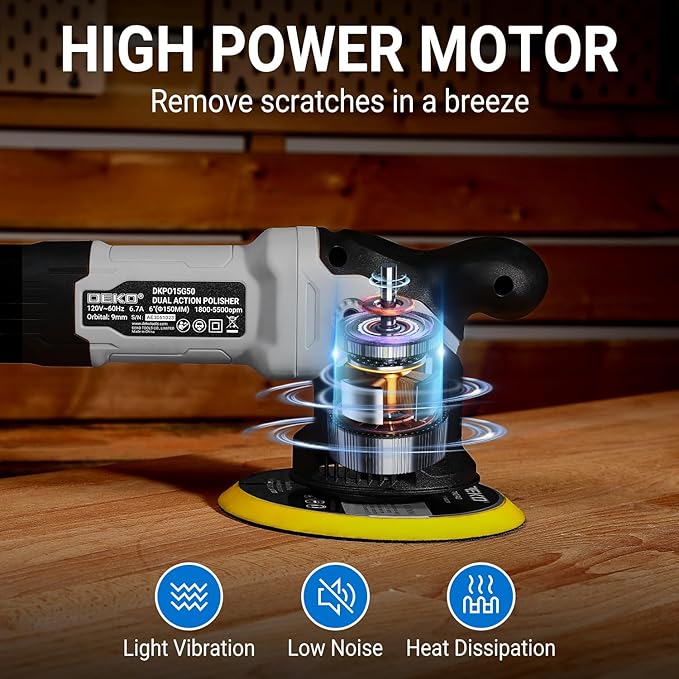 Car Buffer Polisher: DEKOPRO 6 Inch Dual Action Orbital Buffer Polisher, 6 Variable Speed 1800-5500 RPM Random Polisher Kit with 4 Buffing Pads for Car Detailing Polishing Waxing(Gray)