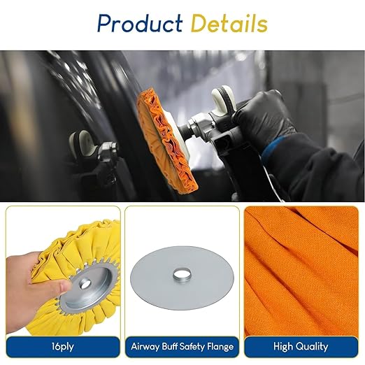 Ketofa 8'' Airway Buffing Wheel Kit, 6 Pcs Aluminum Wheel Polishing Kit in Diameter 5/8" Arbor Hole, Safety Flange, Buffing Wheel Rake, Metal Polishing Wheel 16Ply for Angle Grinder Mirror Finish