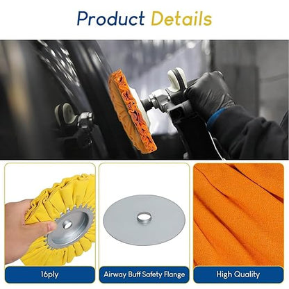Ketofa 8'' Airway Buffing Wheel Kit, 6 Pcs Aluminum Wheel Polishing Kit in Diameter 5/8" Arbor Hole, Safety Flange, Buffing Wheel Rake, Metal Polishing Wheel 16Ply for Angle Grinder Mirror Finish