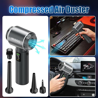 WUDOO-5-in-1 Car Vacuum Cleaner Portable Cordless Dust Remover 20,000 Pa Powerful Handheld Cordless Charging Vacuum with Flashlight Function Supports Fast Charging and LED Display