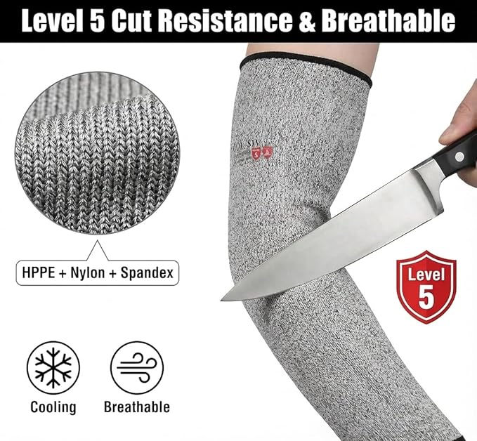 GOL-SIV Arm Protectors For Thin Skin And Bruising, Kevlar Sleeves， A5 Level Cut Resistant Arm Sleeves For Gardening, Welding, Kitchen (Grey, 17.7 In)