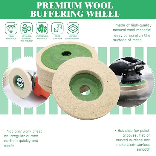 Yauhar 11Pcs Wool Buffing Polishing Wheel Set Contains 4-1/2 x 7/8 Inch Arbor Buffing Felt Flap Disc with Wrench and 4 Inch Buffer Polishing Pads for Angle Grinder