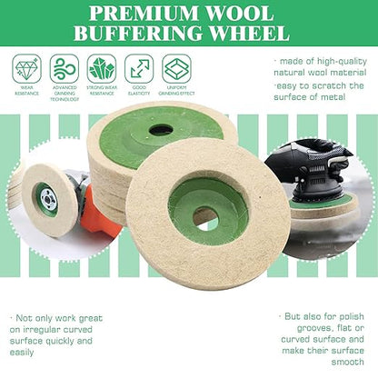 Yauhar 11Pcs Wool Buffing Polishing Wheel Set Contains 4-1/2 x 7/8 Inch Arbor Buffing Felt Flap Disc with Wrench and 4 Inch Buffer Polishing Pads for Angle Grinder