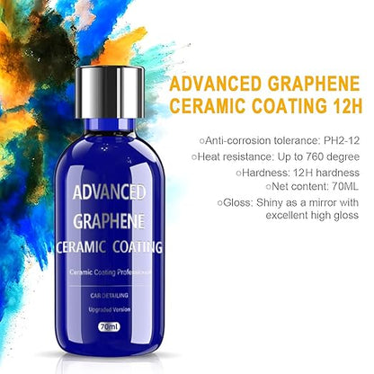 Advanced Graphene Ceramic Coating for Cars(70ML),12H Graphene Coating for Auto Car Detailing,10+ Years of Long Lasting Car Protection,Gloss Hydrophobicty Anti Scratch