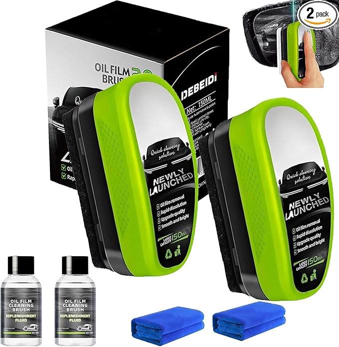 EZGHAR Clear Vision Glass Cleaner, Windshield Cleaner, 2025 Upgrade 2.0 Glass Cleaner, Reusable Rain and Fog Cleaning Glass Brush (2, Green)