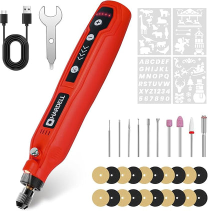 HARDELL Cordless Rotary Tool, 5 Speed Rechargeable Engraving Pen - Electric Engraving Tool for 60+ Surfaces - Beginner Friendly with 37 Accessories, Ultimate Engraving Pen Kit for Artists & DIYers