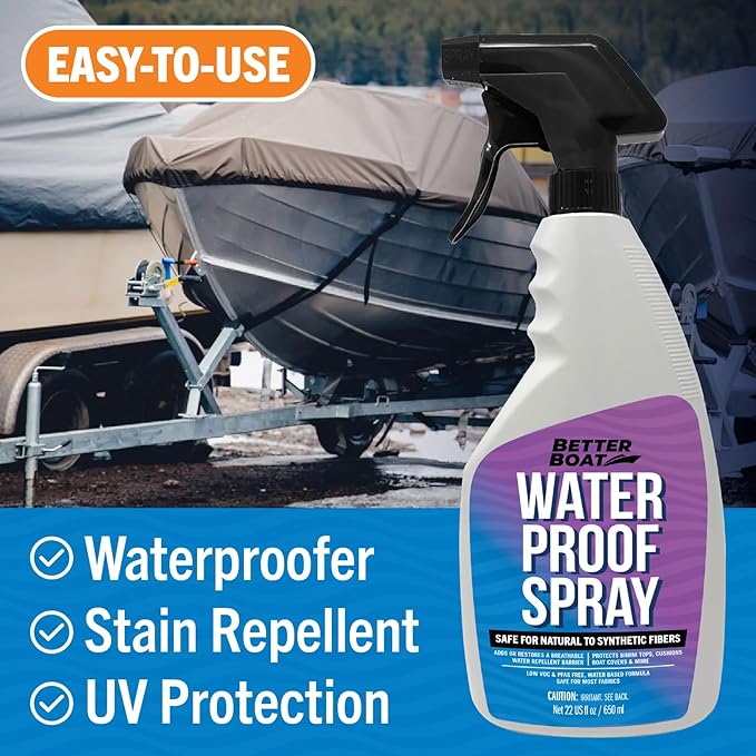 Fabric Waterproof Spray, 22 Fl Oz Heavy Duty Protector and Repellent for Outdoor Marine Canvas, Boat Tops, Vinyl Seats, Tents, Clothing, Boots, Jackets, and Clothes