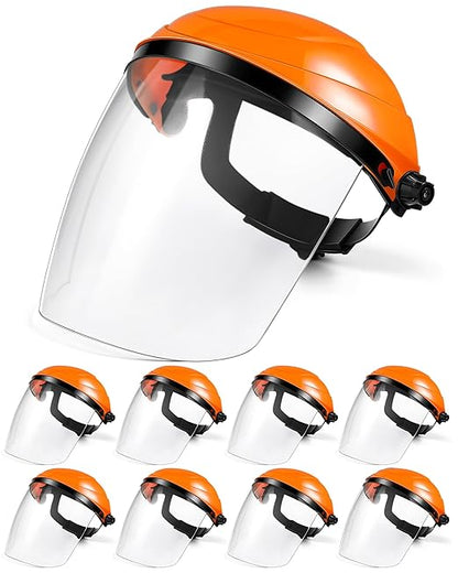 Tellegloww 8 Pack Safety Face Shield for Grinding and Cutting, Full Impact Resistant Face Shield Mask for Work Chemical Woodworking (Orange)