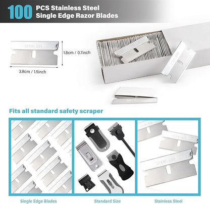 Gomake Razor Blade Scraper Tool with Blade Container 2PCS Cooktop Stove Scraper with Extra 100PCS Stainless Steel Blades for Glass,Paint and Old Label,Decal Sticker Remover, Stove Top Cleaning (W79)