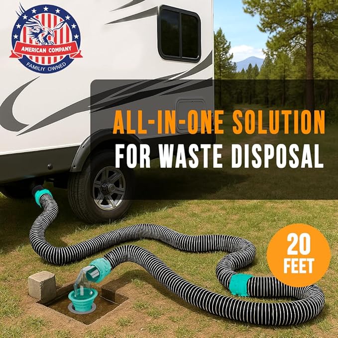 CARMTEK RV Sewer Hose Kit, 20 Ft, with Smart Adapter, Clear Elbow and Caps