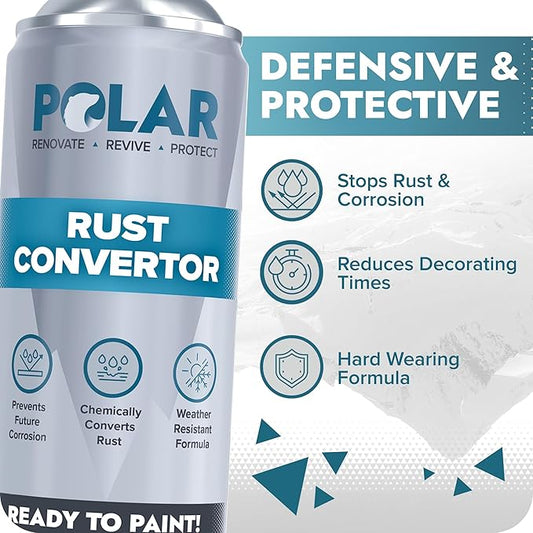 Polar Rust Converter Spray - 6 x 17 Fl Oz| Matte Black | Effective Rust Converter for Metal | Weather Resistant Protection Against Corrosion | Ideal for Vehicles, Trailers, Fences & Storage Tanks