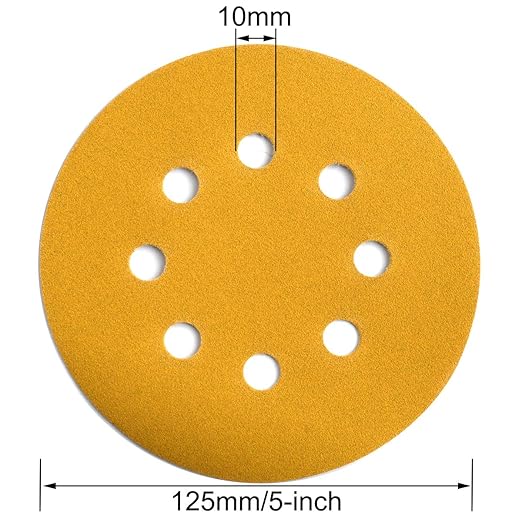 Aiyard 5-Inch 8-Hole Hook and Loop Sanding Discs 220-Grit Random Orbit Sandpaper, 100-Pack