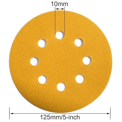 Aiyard 5-Inch 8-Hole Hook and Loop Sanding Discs 220-Grit Random Orbit Sandpaper, 100-Pack