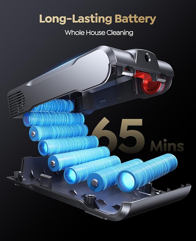 ozeeco Cordless Vacuum Cleaner, 600W/50KPA/65Mins Vacuum Cleaners for Home, Self-Standing Stick Vacuum with Wall Mount Charging and Auto Mode, Handheld Vacuum for Pet Hair/Carpet/Floor