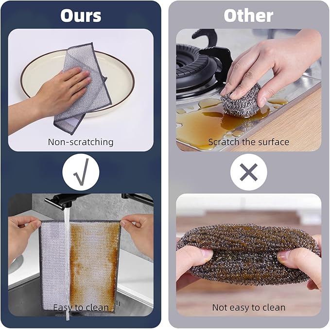 PIPUHA 10 Pack Stainless Steel Scrubber, Reusable Diamond Weave Scrubber Cloths, Non-Scratch Heavy-Duty Metallic Fiber Cleaning Cloth for Kitchen, Multi-Use Dishwasher Rags