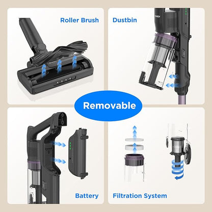 Candy Cordless Vacuum Cleaner,45Mins Vacuum Cleaners for Home,Stick Strong Suction Vacuum,Self-Standing,Removeable Battery,Anti-tangle,One Click Clean,Handheld for Pet Hair,Hardwood Floors,Carpets,Car