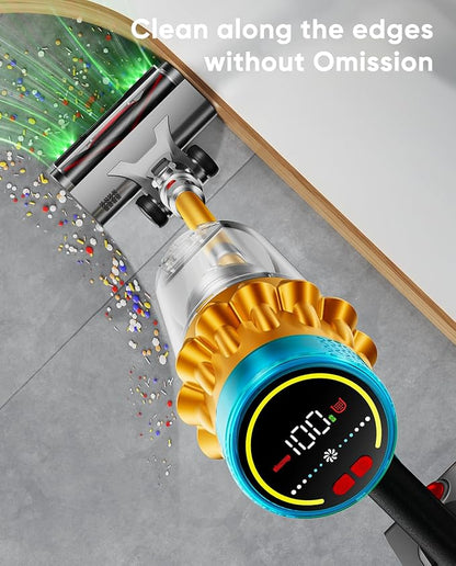 Cordless Vacuum Cleaner, 600W/50KPA, Max 70 Mins Runtime, Self-Standing Vacuum Cleaners for Home, Anti-Tangle Stick Vacuum, Smart Display Vacuum Cordless with 1.8L Cup for Pet Hair/Carpet (Gold)