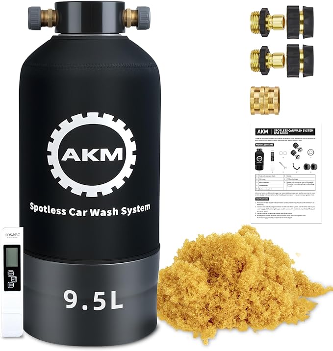 AKM Spotless Water System for car wash,Pre-Filled with DI Resin, DI Water System,Garden Hose Quick Connector, Deionized Water System for RV, Vehicles, Motorcycles, Bikes, Boats, Planes,No Spots