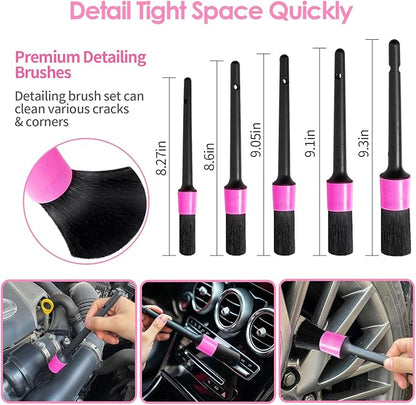 Viewsun Windshield Cleaner Tool, 17Pcs Pink Car Interior Cleaning Kit, Detailing Kit Cleaner, Detailing Brush, Cleaning Gel, Inside Cleaning Supplies Accessories for Women Girl Gift