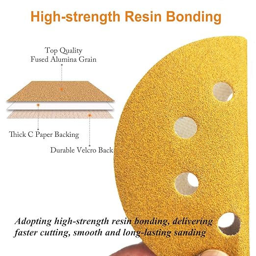 Aiyard 5-Inch 8-Hole Hook and Loop Sanding Discs 120-Grit Random Orbit Sandpaper, 100-Pack