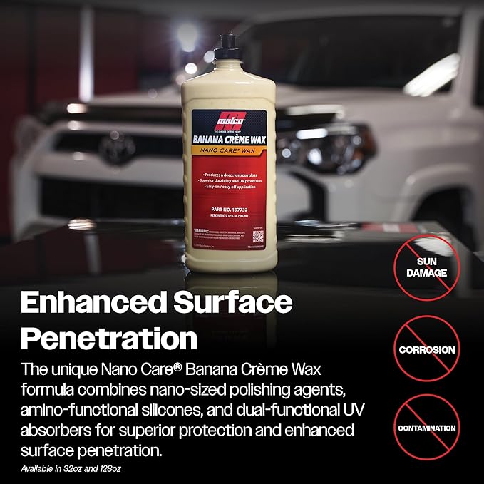 Malco Nano Care Banana Creme Wax - Deep Gloss Shine and Long-Lasting UV Protection/For Automotive, Marine and Industrial Finishes / 32 oz. (197732)