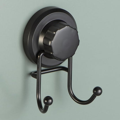 HASKO Suction Cup Hook for Shower, Stainless Steel Bathroom Suction Towel Hooks Hanger, Organizer for Towel, Bathrobe and Loofah, Includes Optional No Drill Adhesive Mount for Inside Shower, Black