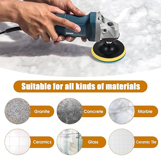 simarro 13 Pcs Granite Polishing Kit, 4 Inch Diamond Polishing Pads with 5/8’’-11 Backer Pad, 50-8000 Grit Wet Dry Polishing Pads for Granite Marble Concrete Stone Countertop Quartz Polishing