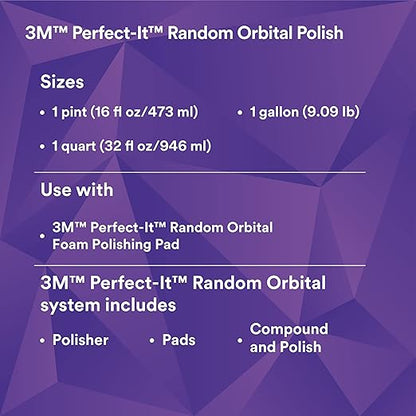 3M Perfect-It Random Orbital Polish, 34134, 1 Quart, Fast Cutting Polisher for Automotive Buffing & Polishing, High-Gloss Finish