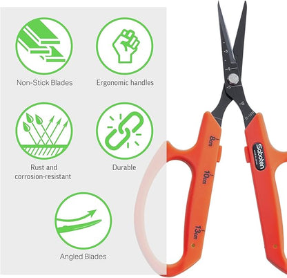 Saboten Fluorine Coated Angled Blade Trimming Scissors Orange PT-2 160mm Precision Gardening Bonsai and Floral Shears Made in Japan