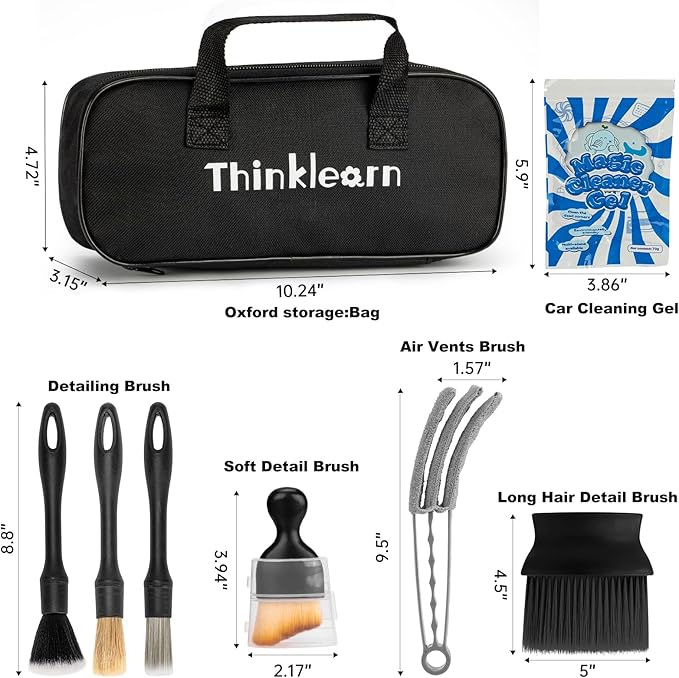 ThinkLearn Car Interior Detailing Kit, Car Cleaning Kit Interior, Including 7Pcs Auto Detailing Brush Set and Storage Bag, Car Accessories Supplies Tools for Auto Truck Cleaning