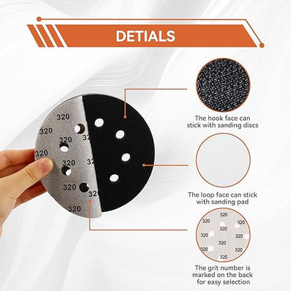 120PCS 5 Inch Sanding Discs Hook & Loop Sandpaper 320/400/600/800/1000/2000/3000 Grit Orbital Wet Dry Sandpaper with 2PCS Interface Pads for Automotive Wood Metal Polishing